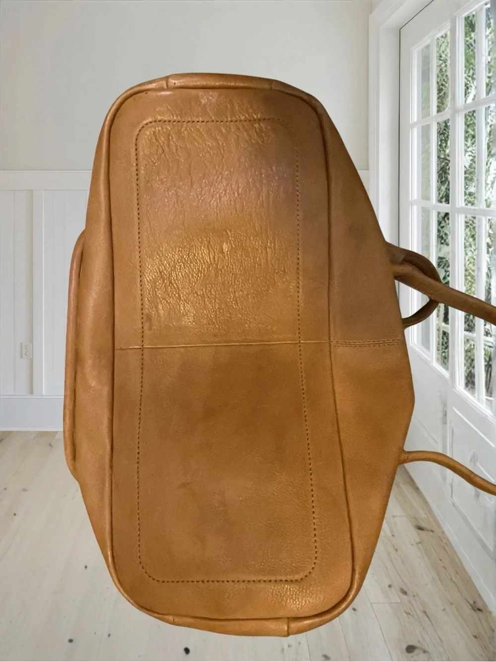 VILENCA HOLLAND Women's Tan Genuine Leather Tote Shoulder Bag Boho Whipstitch